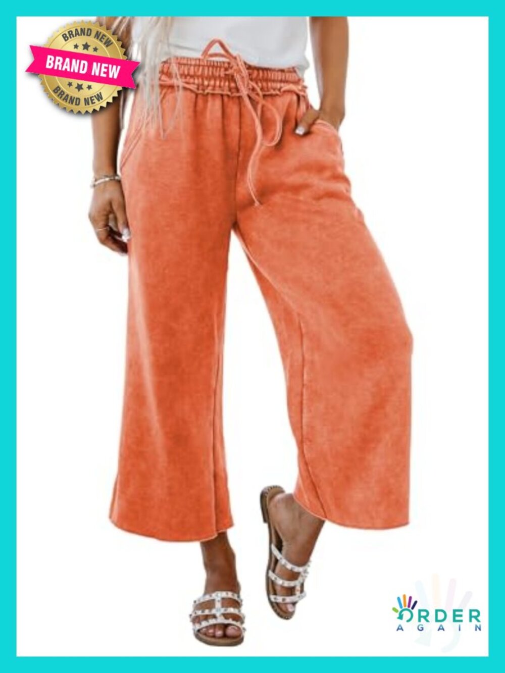 High Waist Drawstring Wide Leg Cropped Pants with Pockets